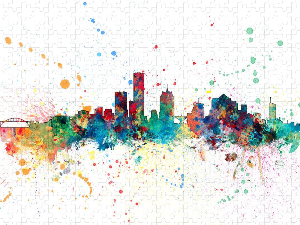 United States Jigsaw Puzzle featuring the digital art Milwaukee Wisconsin Skyline by Michael Tompsett
