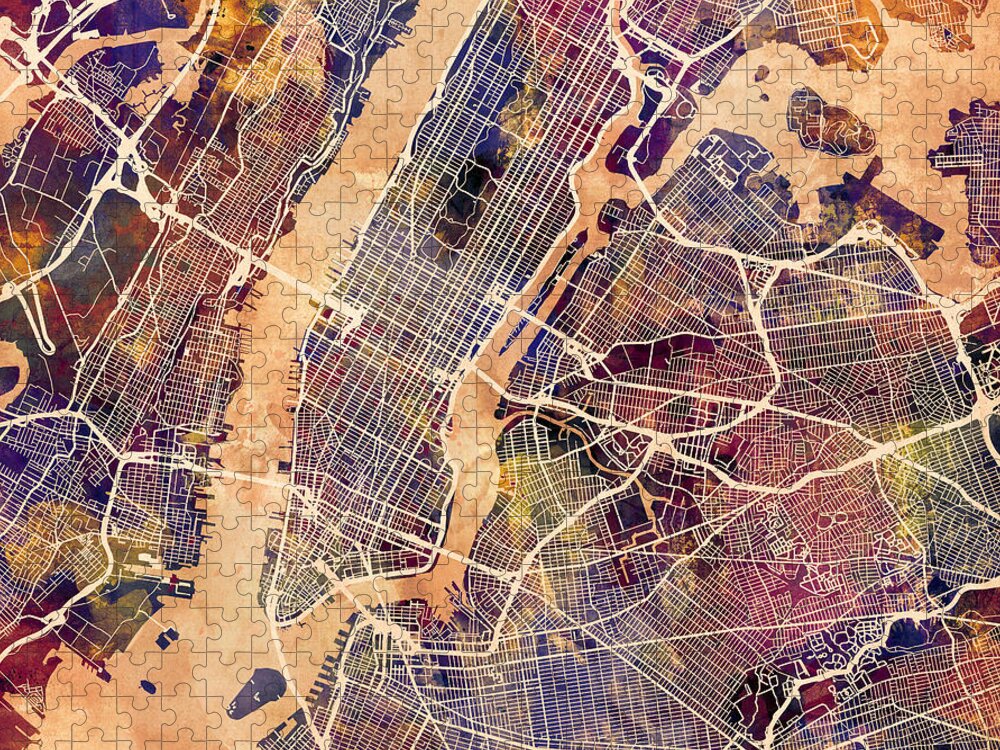 New York Jigsaw Puzzle featuring the digital art New York City Street Map by Michael Tompsett