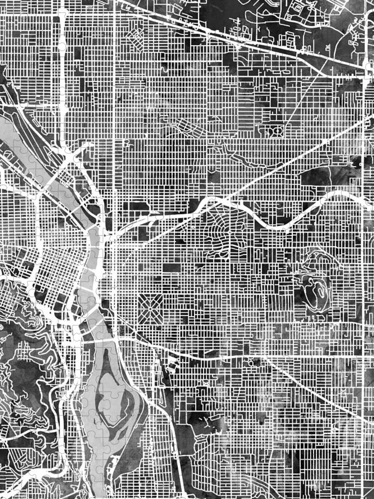 Portland Jigsaw Puzzle featuring the digital art Portland Oregon City Map #3 by Michael Tompsett