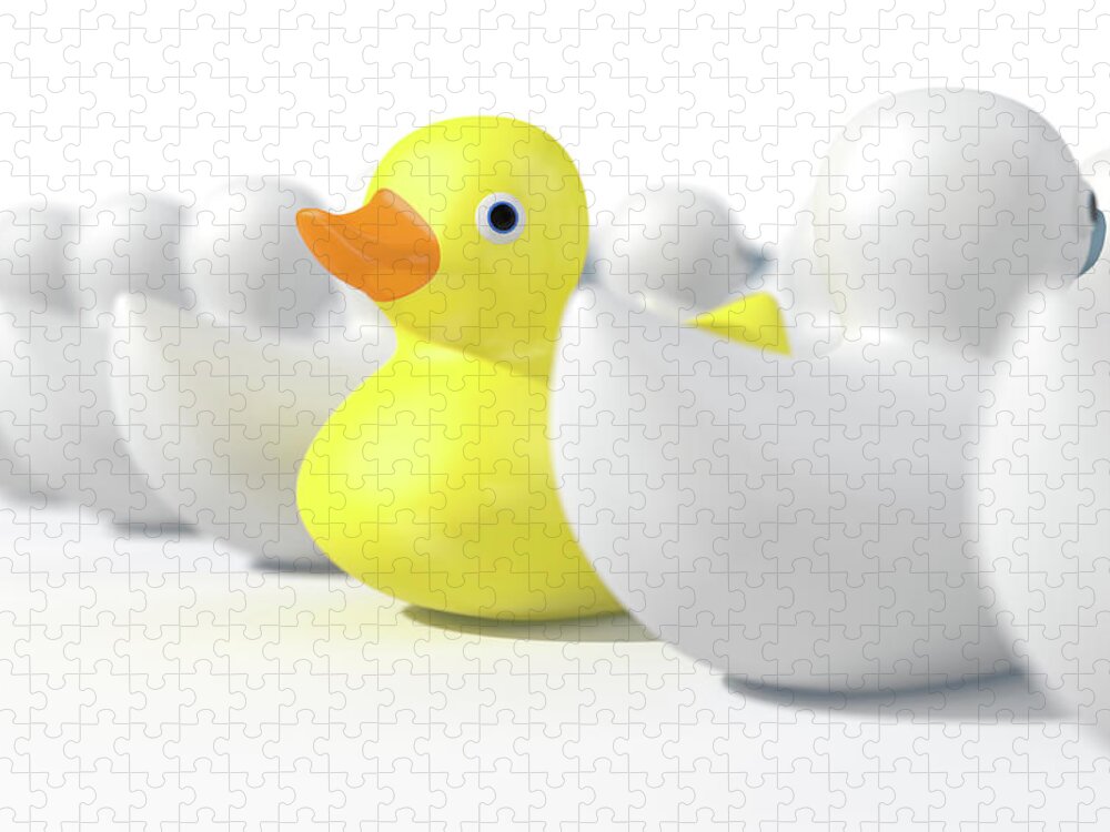 Duck Jigsaw Puzzle featuring the digital art Rubber Duck Against The Flow #3 by Allan Swart