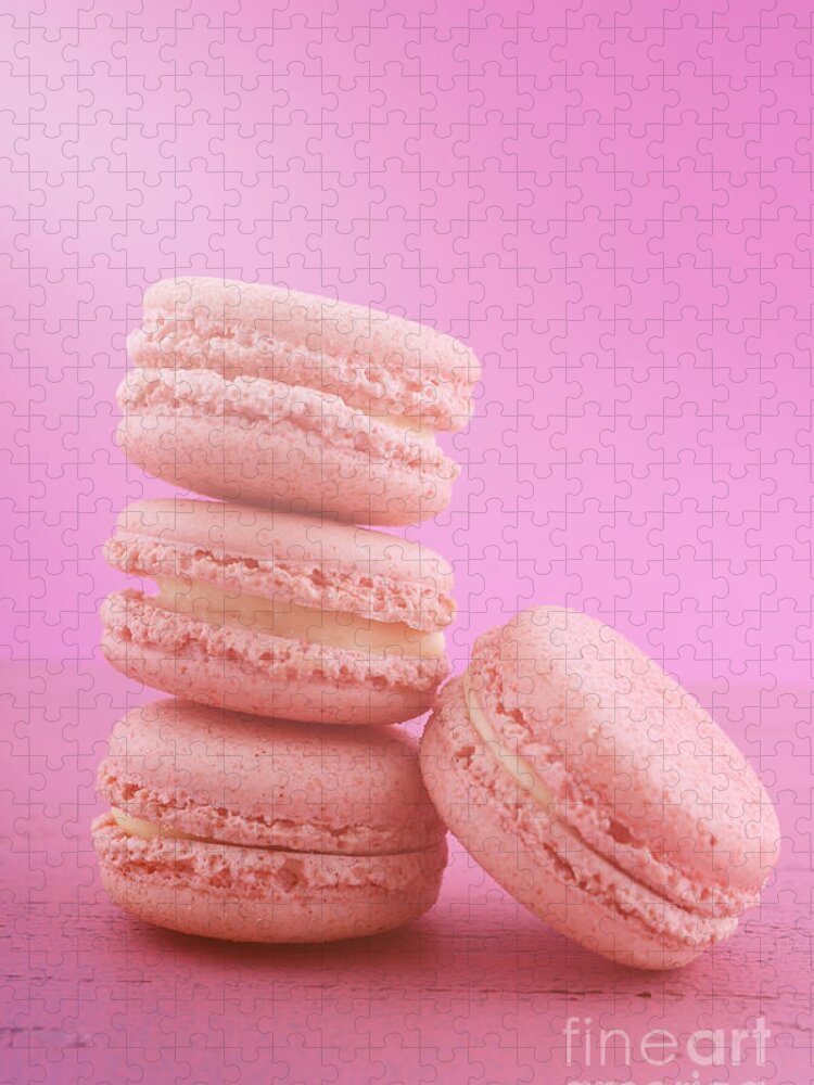 Bake Jigsaw Puzzle featuring the photograph Strawberry flavor macaroons #3 by Milleflore Images