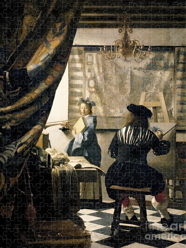 Vermeer Jigsaw Puzzle featuring the painting The Artist's Studio by Jan Vermeer
