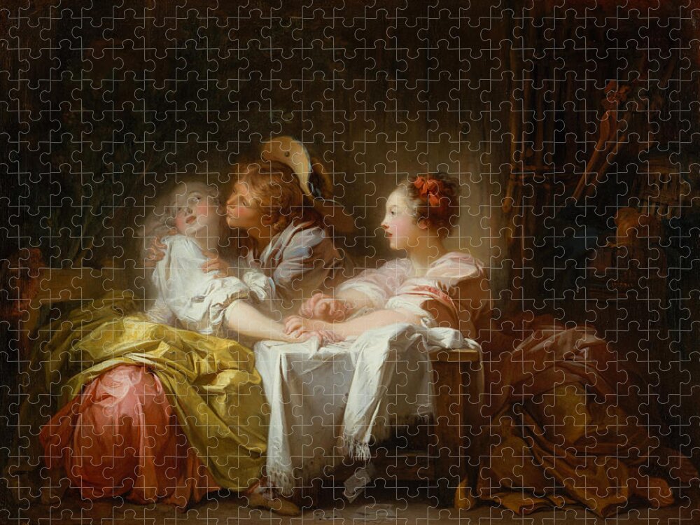 Jean-honore Fragonard Jigsaw Puzzle featuring the painting The Stolen Kiss #3 by Jean-Honore Fragonard