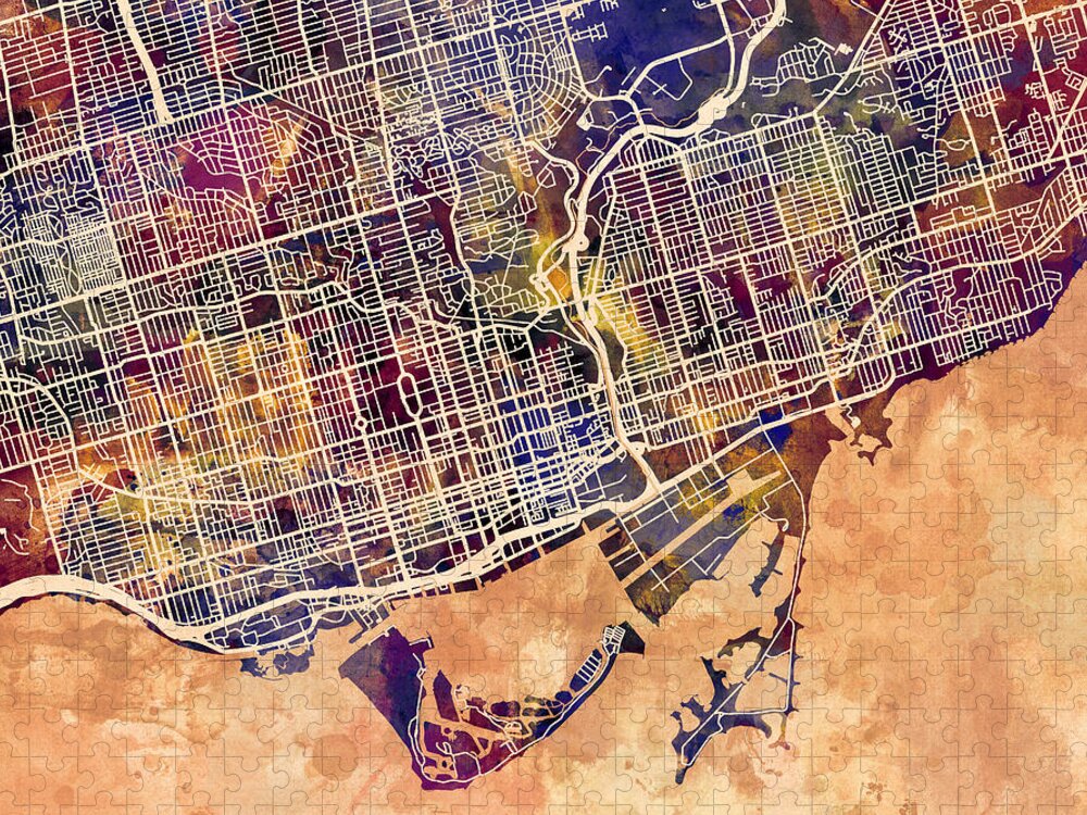Street Map Jigsaw Puzzle featuring the digital art Toronto Street Map #3 by Michael Tompsett