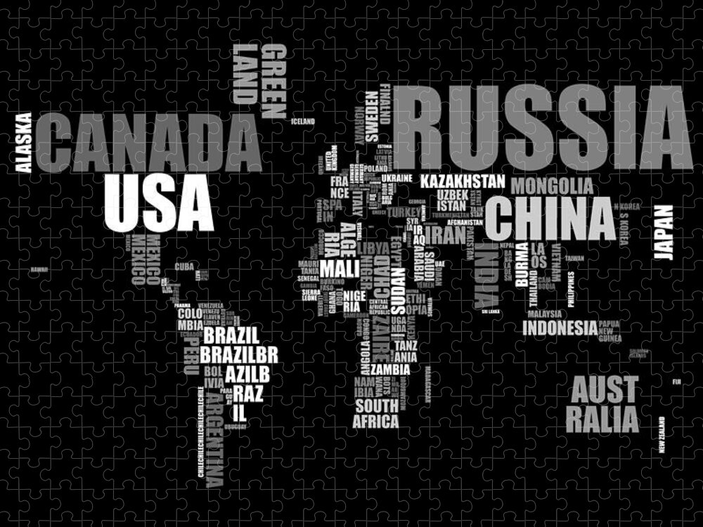 World Map Jigsaw Puzzle featuring the digital art World Map in Words #3 by Michael Tompsett