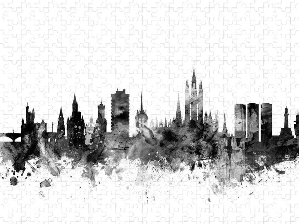 City Jigsaw Puzzle featuring the digital art Aberdeen Scotland Skyline #4 by Michael Tompsett
