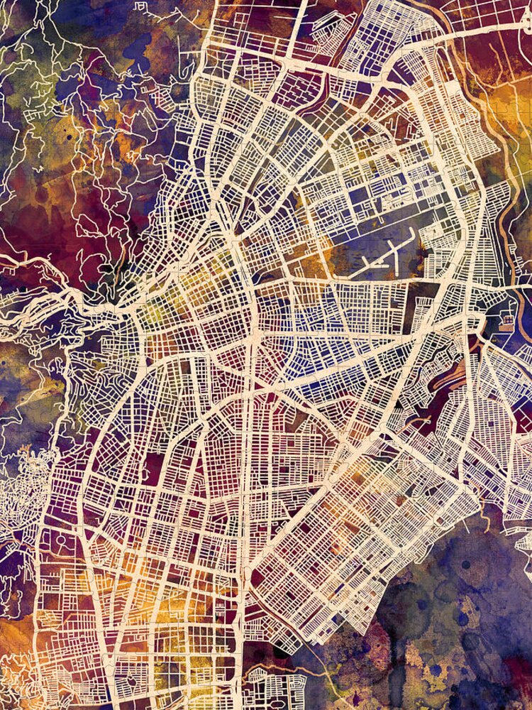 Cali Jigsaw Puzzle featuring the digital art Cali Colombia City Map #4 by Michael Tompsett