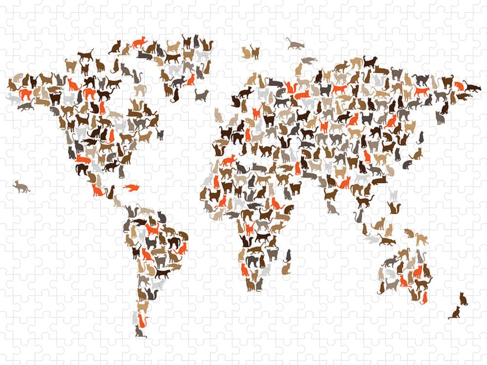 World Map Jigsaw Puzzle featuring the digital art Cats Map of the World Map #4 by Michael Tompsett