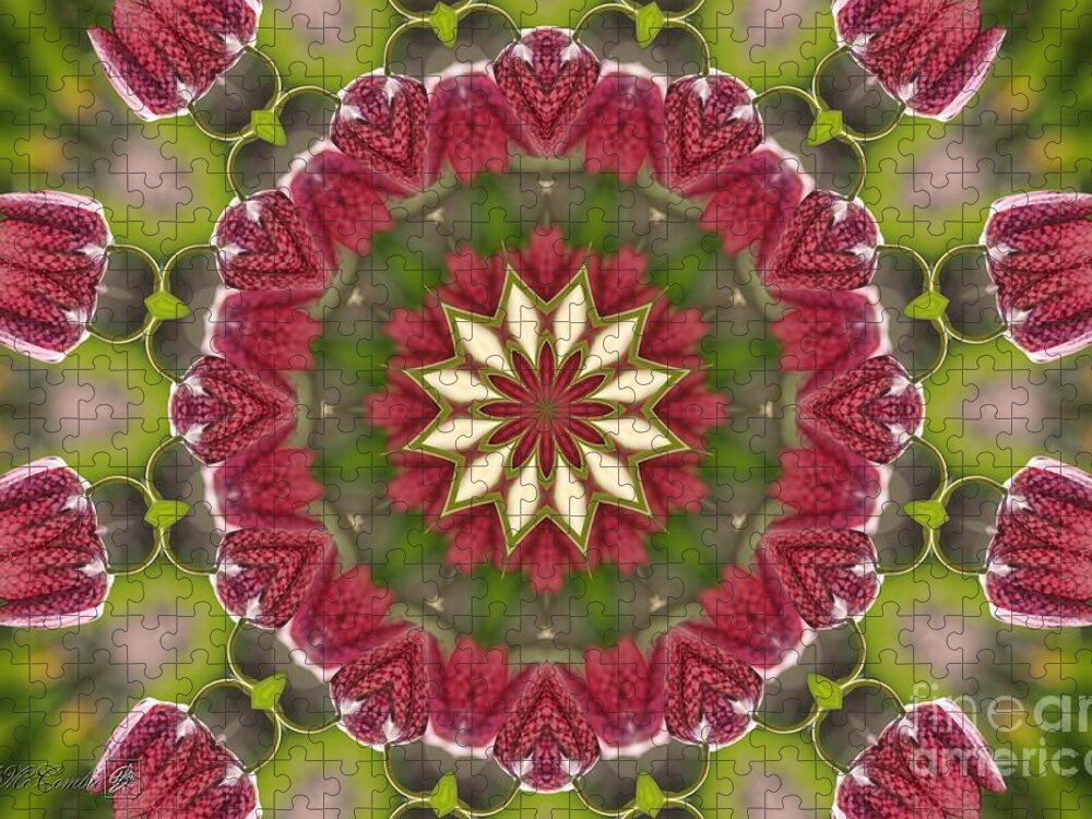 Mccombie Jigsaw Puzzle featuring the digital art Checkered Lilies Mandala #2 by J McCombie