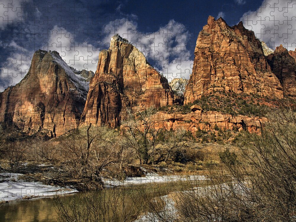 Utah Jigsaw Puzzle featuring the photograph Court Of The Patriarchs #5 by Robert Fawcett