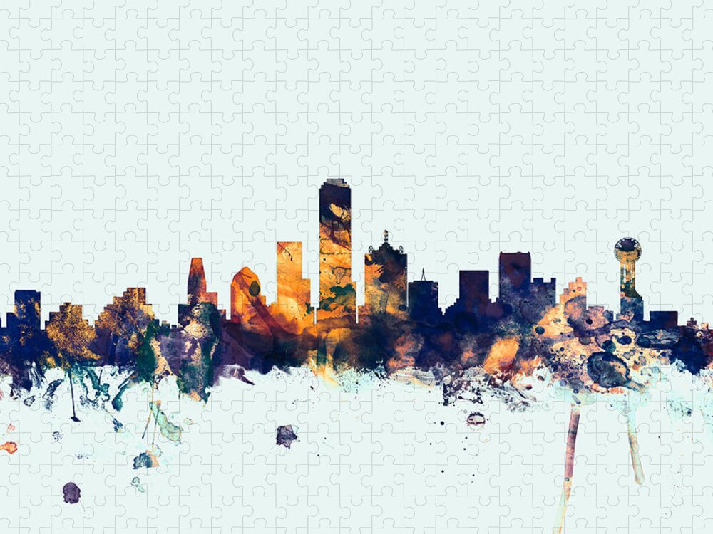 United States Jigsaw Puzzle featuring the digital art Dallas Texas Skyline by Michael Tompsett