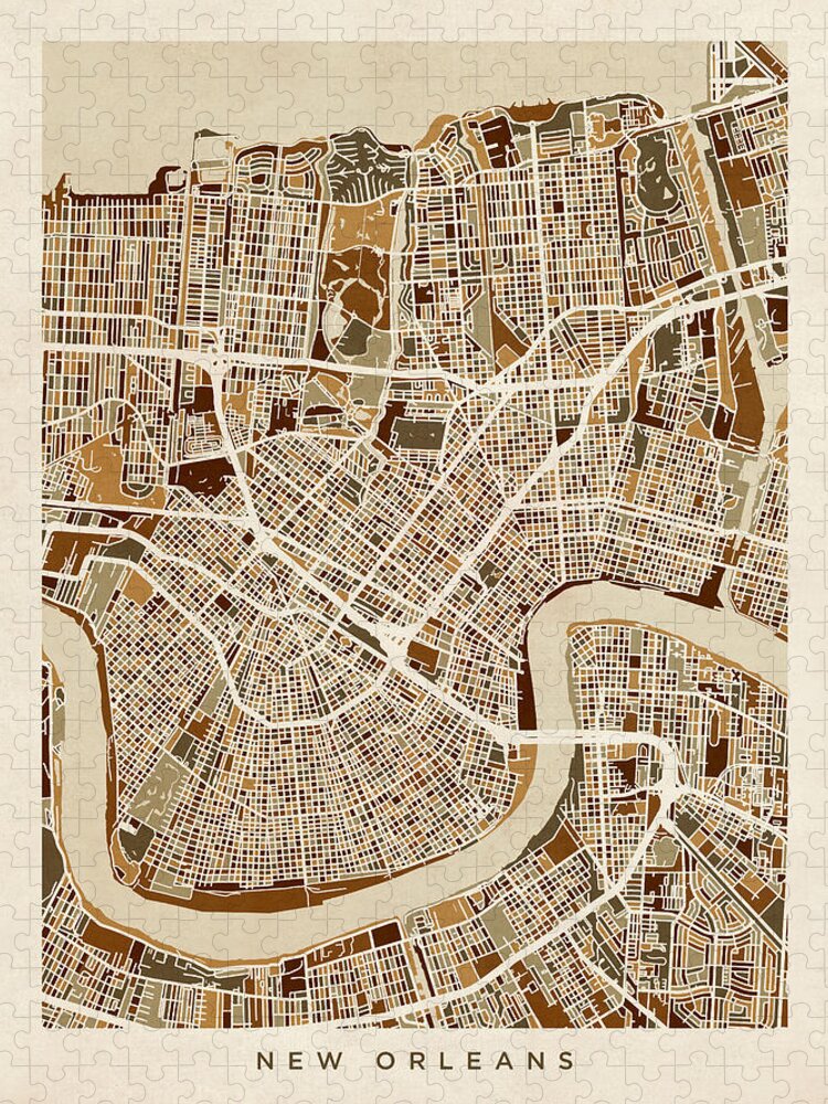 Street Map Jigsaw Puzzle featuring the digital art New Orleans Street Map #4 by Michael Tompsett