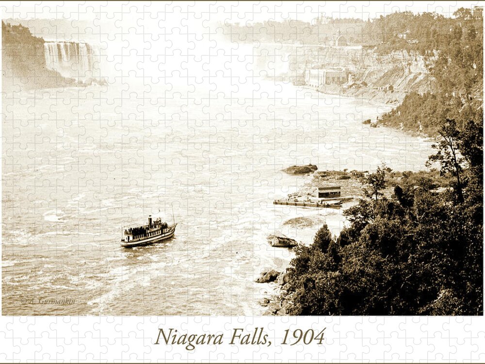 Antique Jigsaw Puzzle featuring the photograph Niagara Falls, Tourist Boat, 1904, Vintage Photograph #4 by A Macarthur Gurmankin