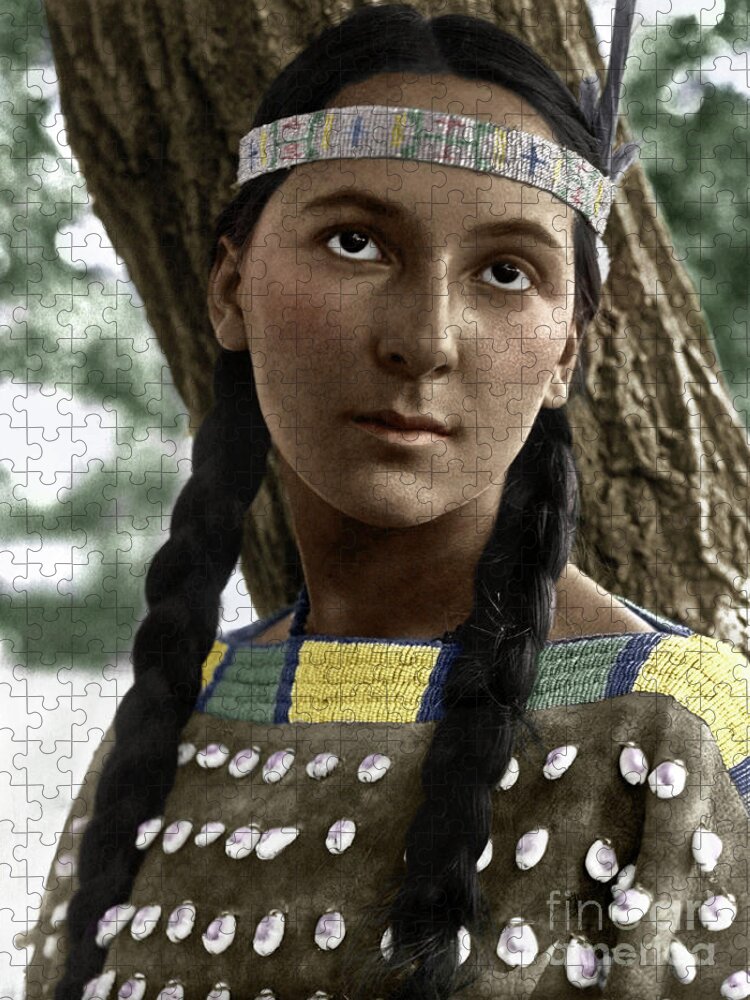 1907 Jigsaw Puzzle featuring the photograph SIOUX WOMAN, c1907 #4 by Granger