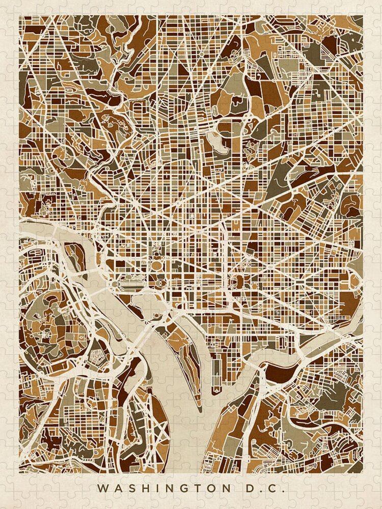 Street Map Jigsaw Puzzle featuring the digital art Washington DC Street Map #4 by Michael Tompsett
