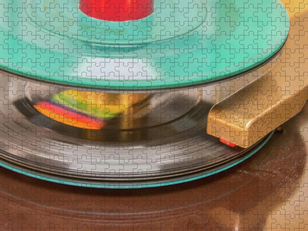 45 Rpm Jigsaw Puzzle featuring the photograph 45 RPM Record in Play Mode by Gary Slawsky