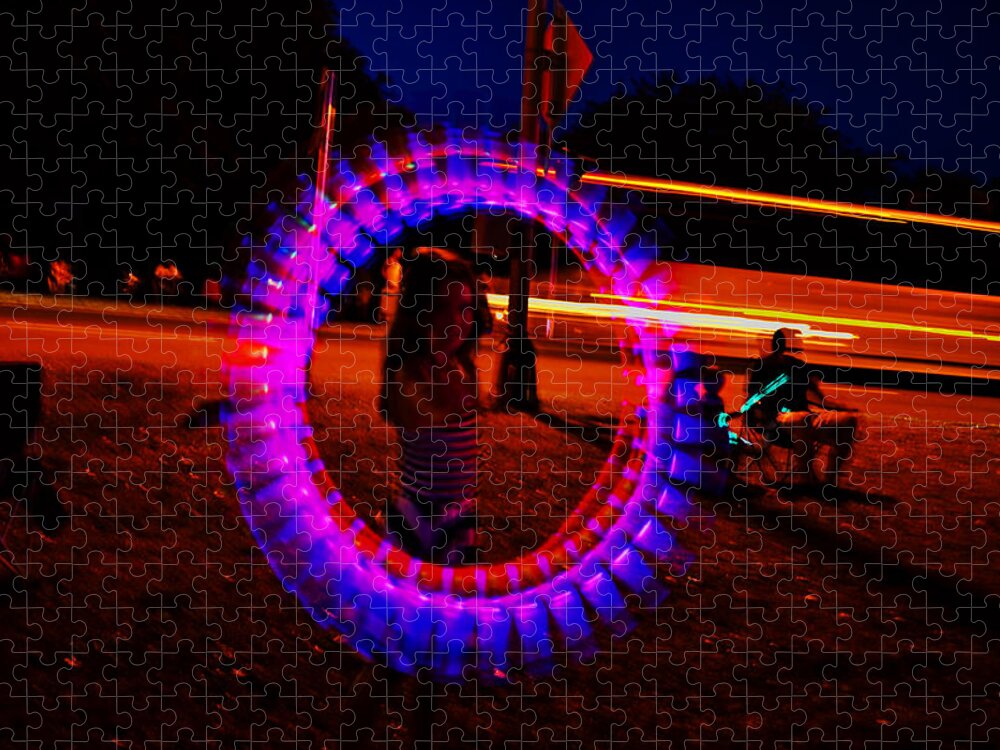 Fourth Of July Jigsaw Puzzle featuring the photograph 4th Of July - Glow Sticks On A String by George Bostian
