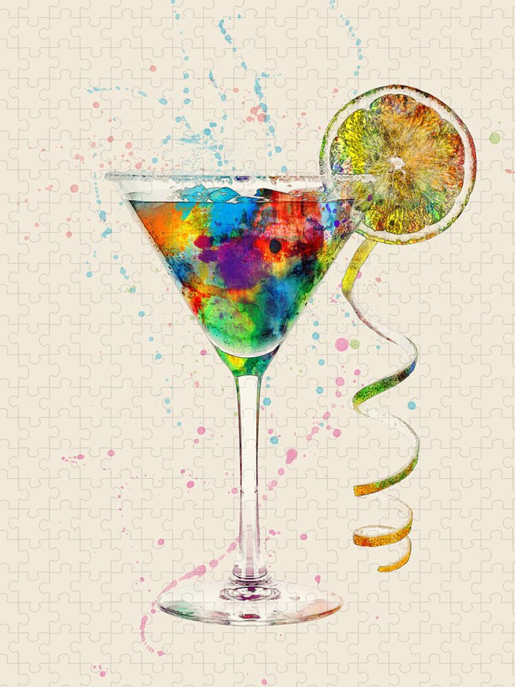 Cocktail Jigsaw Puzzle featuring the digital art Cocktail Drinks Glass Watercolor #5 by Michael Tompsett