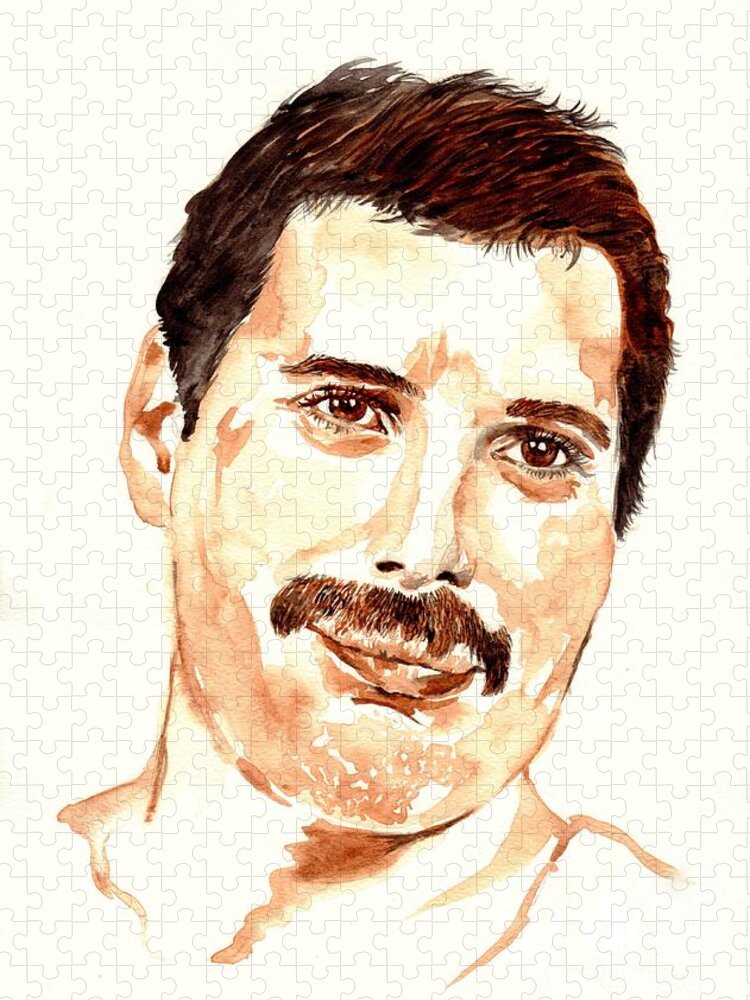 Freddie Jigsaw Puzzle featuring the painting Freddie Mercury portrait #5 by Suzann Sines