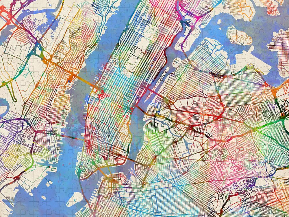 New York Jigsaw Puzzle featuring the digital art New York City Street Map #5 by Michael Tompsett