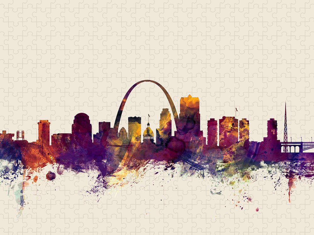 St Louis Jigsaw Puzzle featuring the digital art St Louis Missouri Skyline #5 by Michael Tompsett