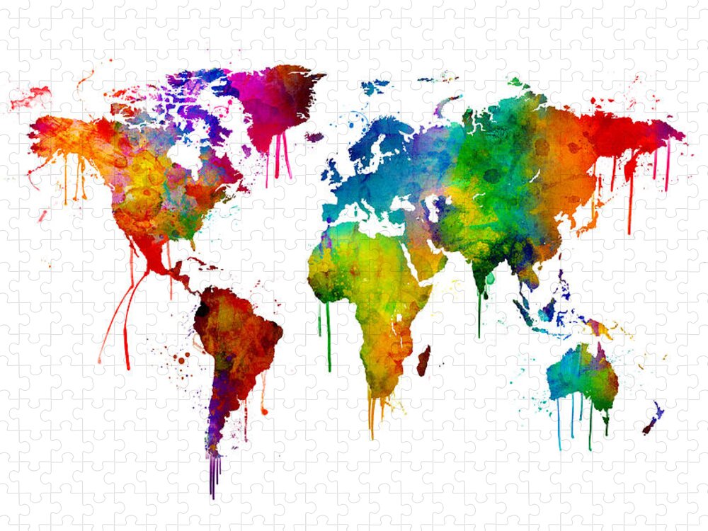 A Bright And Colorful Watercolor World Map. Jigsaw Puzzle featuring the digital art Watercolor Map of the World Map by Michael Tompsett