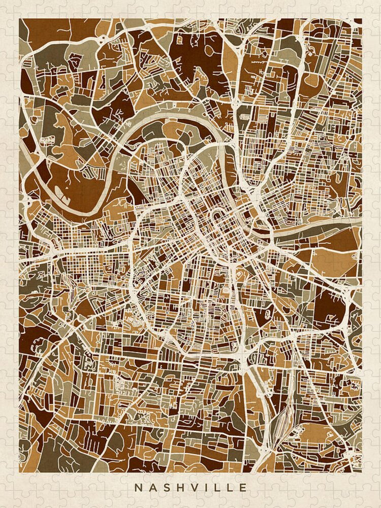 Nashville Jigsaw Puzzle featuring the digital art Nashville Tennessee City Map #6 by Michael Tompsett