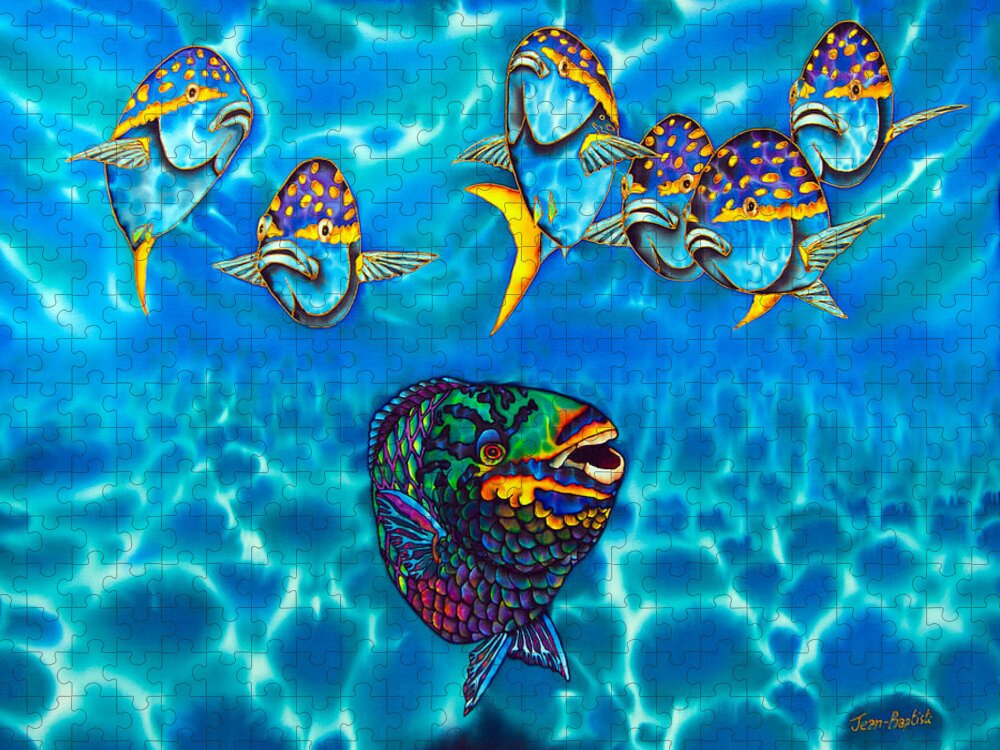 Diving Jigsaw Puzzle featuring the painting Parrotfish by Daniel Jean-Baptiste