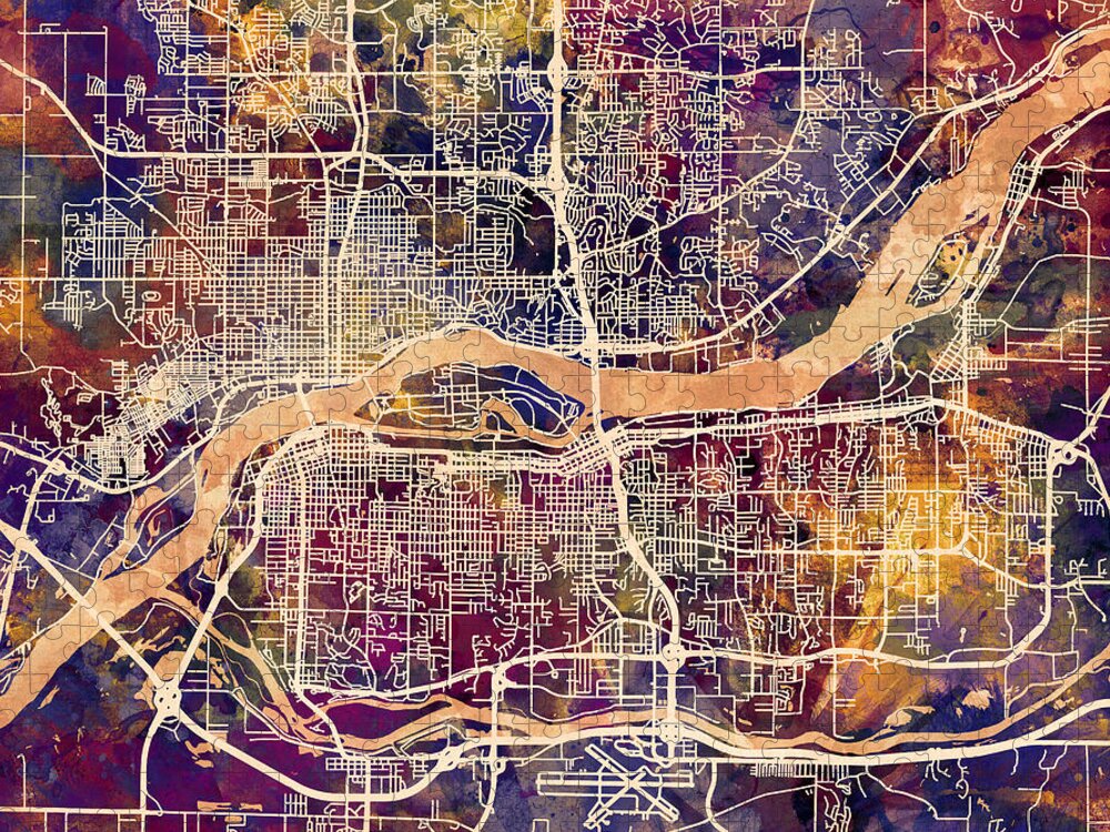 Street Map Jigsaw Puzzle featuring the digital art Quad Cities Street Map #6 by Michael Tompsett