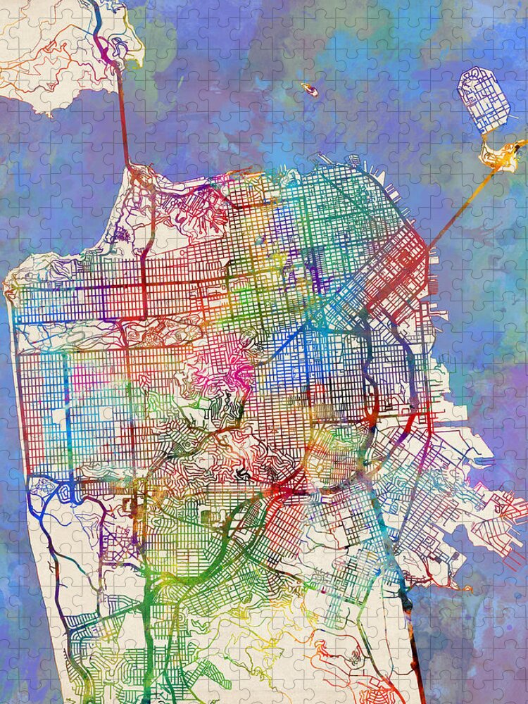 San Francisco Jigsaw Puzzle featuring the digital art San Francisco City Street Map #6 by Michael Tompsett