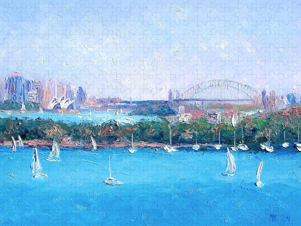 Sydney Harbour Jigsaw Puzzle featuring the painting Sydney Harbour and the Opera House by Jan Matson #3 by Jan Matson