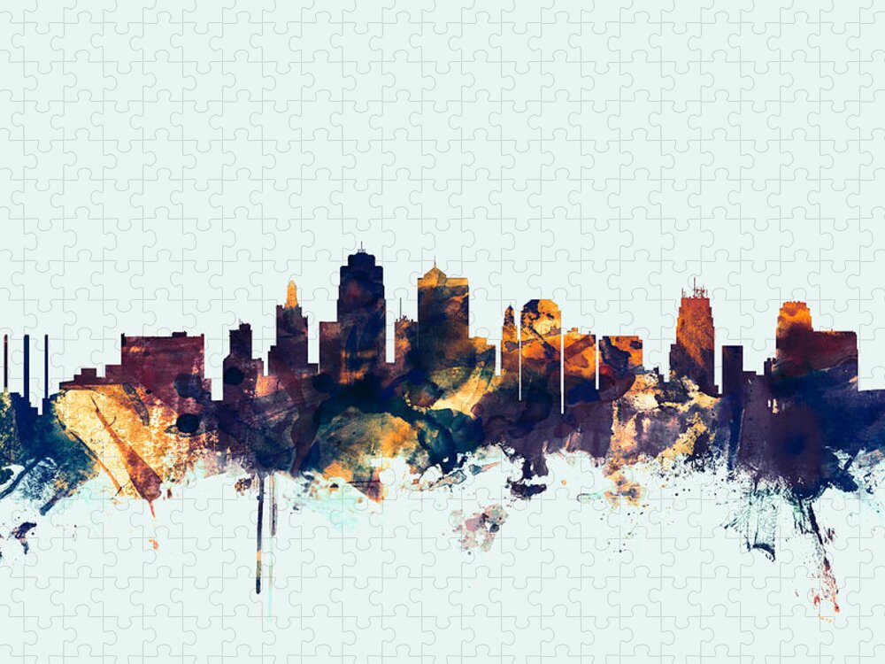 United States Jigsaw Puzzle featuring the digital art Kansas City Skyline by Michael Tompsett