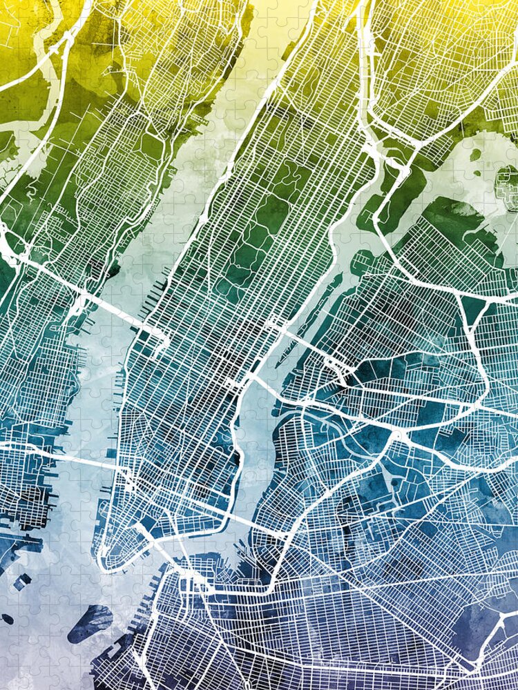 New York Puzzle featuring the digital art New York City Street Map by Michael Tompsett