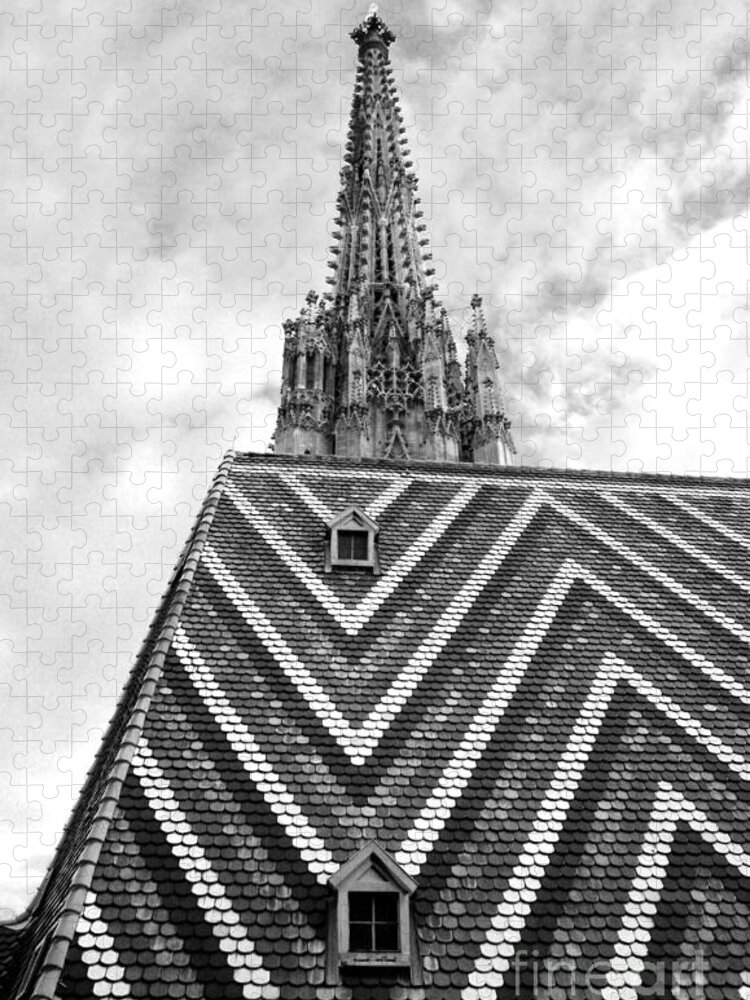 Architecture Jigsaw Puzzle featuring the photograph St Stephens Cathedral Vienna in Black and White #8 by Angela Rath