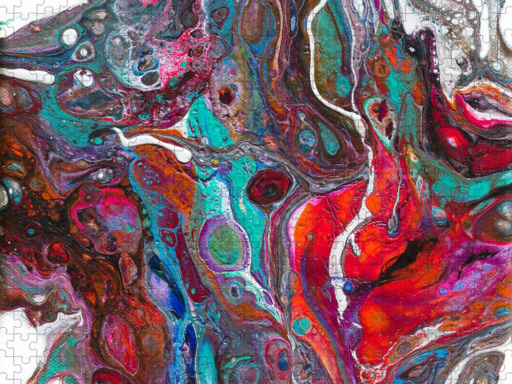 Bright Cheerful Original Fun Fluid Art Abstract Canvas Jigsaw Puzzle featuring the painting #727 #727 by Priscilla Batzell Expressionist Art Studio Gallery