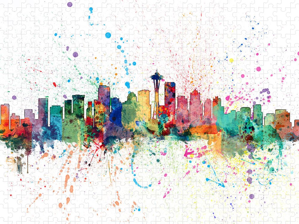 United States Jigsaw Puzzle featuring the digital art Seattle Washington Skyline #8 by Michael Tompsett