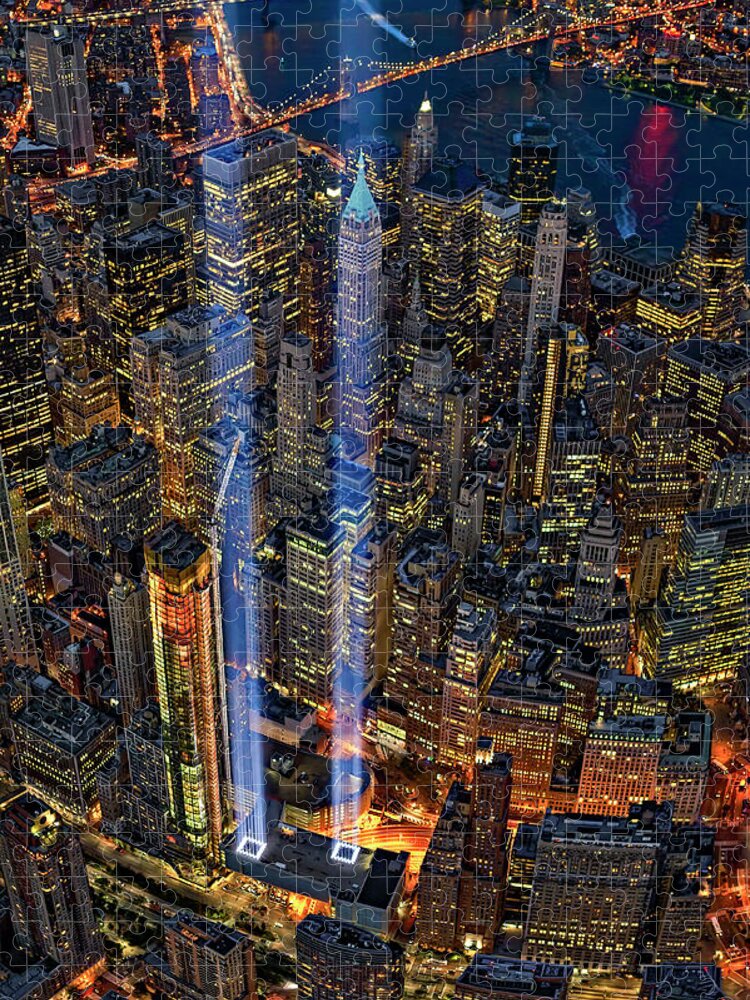 September 11 Jigsaw Puzzle featuring the photograph 911 NYC Tribute In Light by Susan Candelario
