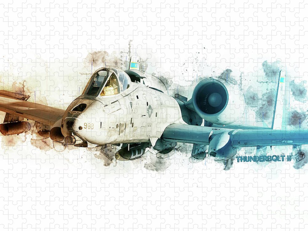 A-10 Jigsaw Puzzle featuring the digital art A-10 Thunderbolt Tech by Airpower Art