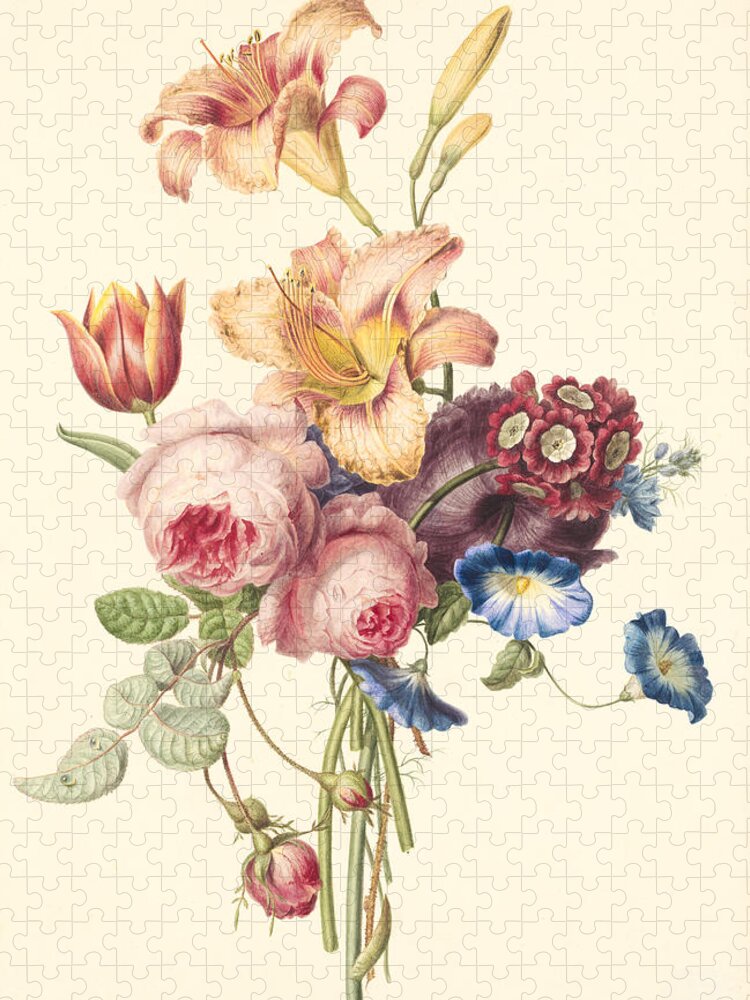 A Bouquet Jigsaw Puzzle featuring the mixed media A Bouquet #2 by Henriette Geertruida Knip