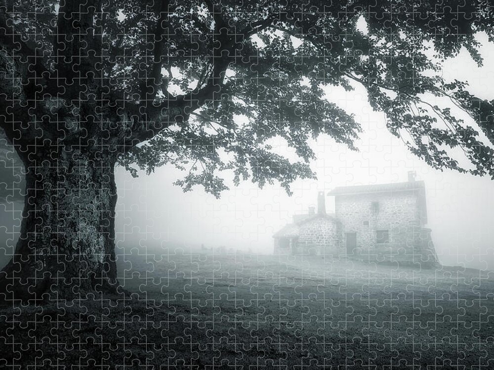Cabin Jigsaw Puzzle featuring the photograph A Cabin in the Woods by Mikel Martinez de Osaba