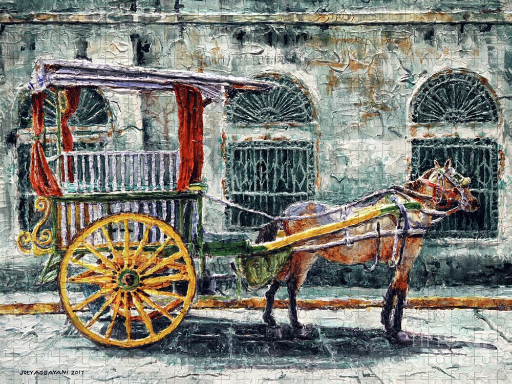 Intramuros Jigsaw Puzzle featuring the painting A Carriage in Intramuros, Manila by Joey Agbayani
