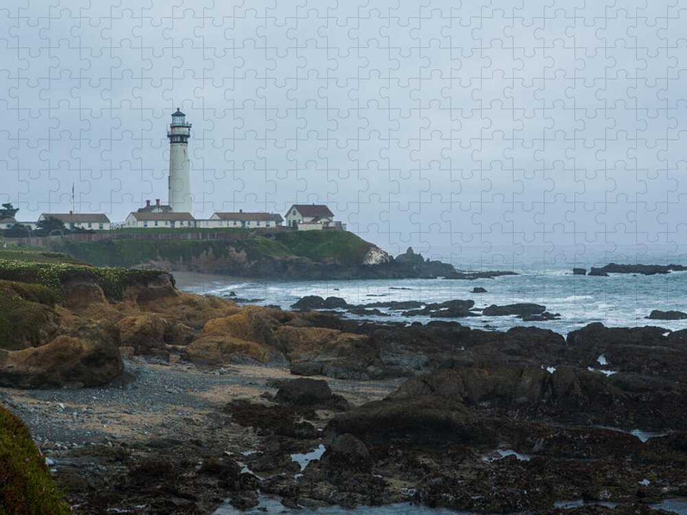 Pidgeon Point Lighthouse Jigsaw Puzzle featuring the photograph A Cloudy Day at Pigeon Point by Bryant Coffey