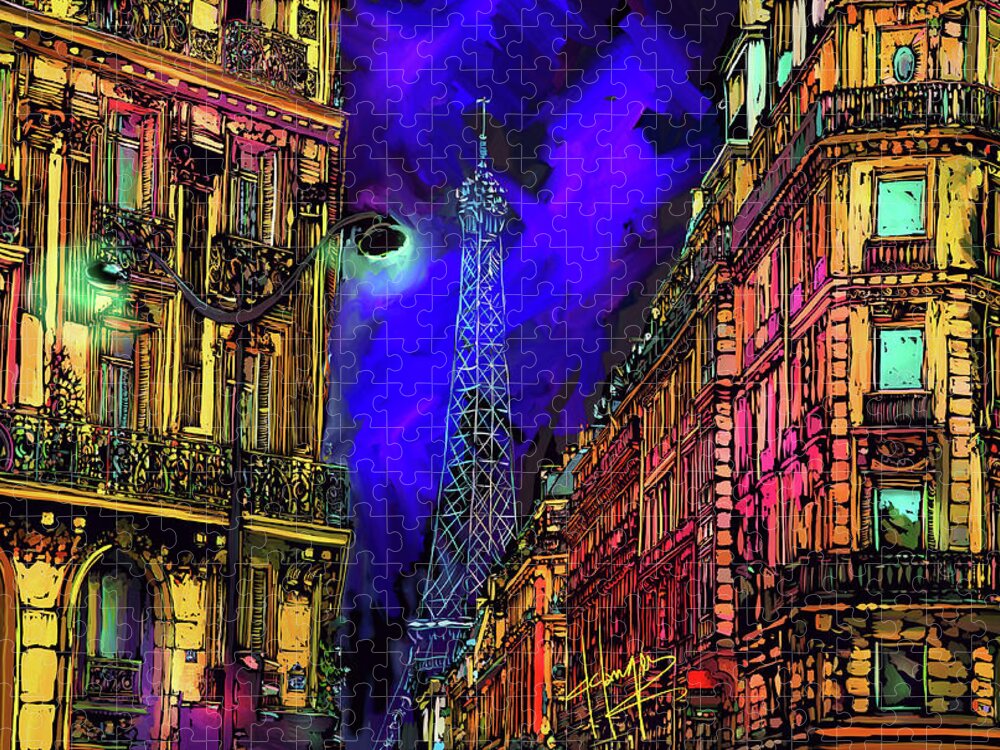 Landscape Jigsaw Puzzle featuring the painting A Corner in Paris by DC Langer