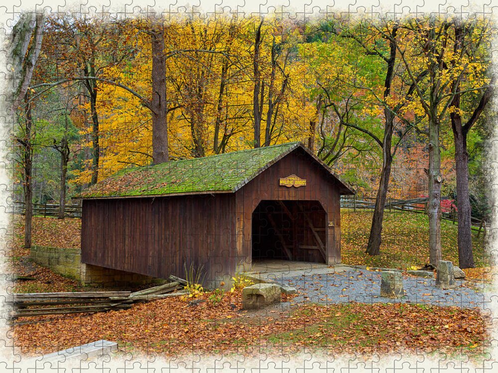 Tree Jigsaw Puzzle featuring the photograph A Covered Bridge by John M Bailey