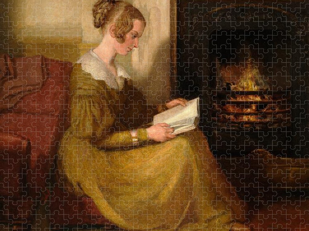 A Fireside Read Jigsaw Puzzle featuring the painting A Fireside Read by William Mulready