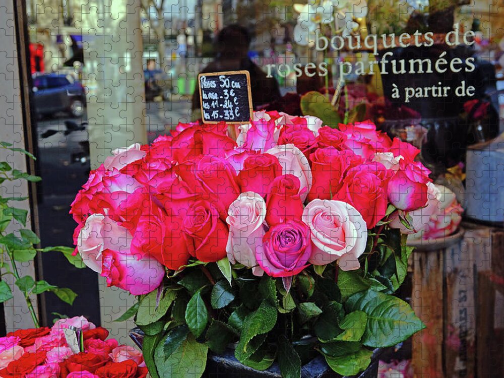 Paris Jigsaw Puzzle featuring the photograph A Flower Shop Display In Paris, France by Rick Rosenshein
