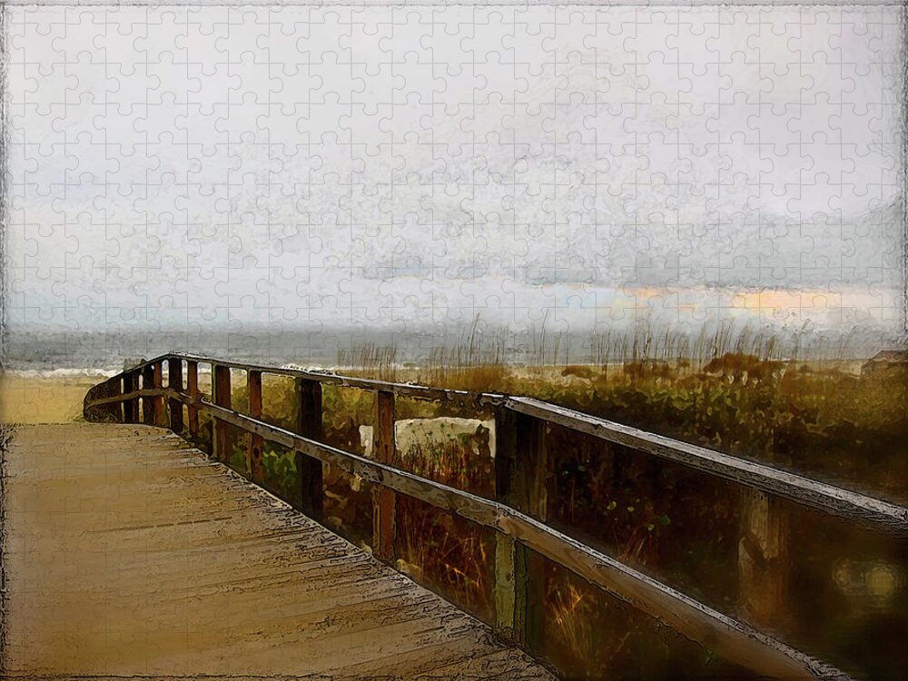 Beach Scene Jigsaw Puzzle featuring the digital art A Foggy Day by Gina Harrison