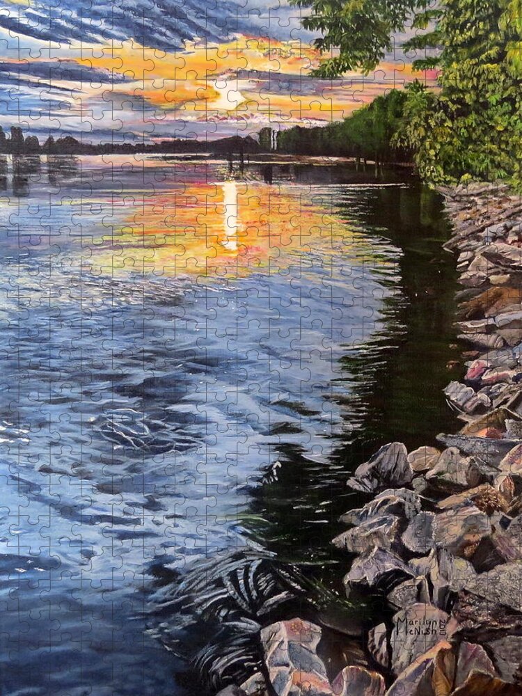 Ripples Jigsaw Puzzle featuring the painting A Fraser River Sunset by Marilyn McNish