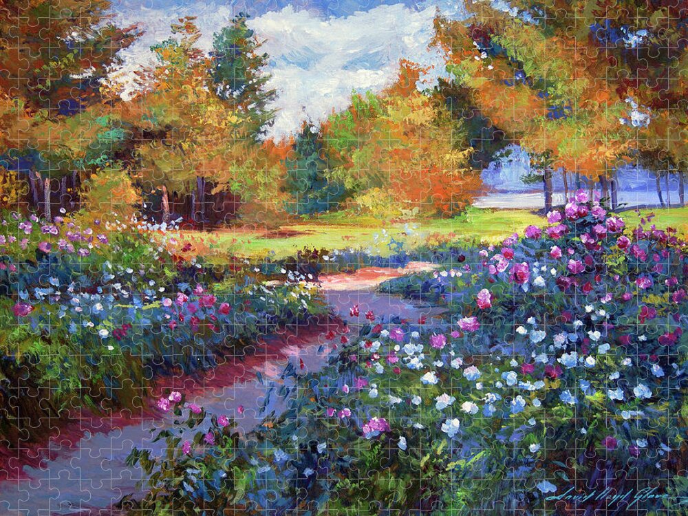 Landscape Jigsaw Puzzle featuring the painting A Garden On The Hudson by David Lloyd Glover