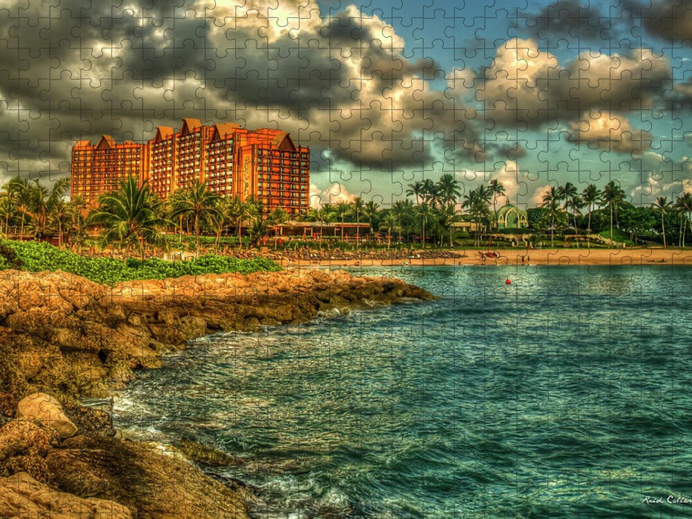 Reid Callaway The Aqua Pool Jigsaw Puzzle featuring the photograph A Getaway Aulani Disney Resort Spa Hawaiian Sundown Art by Reid Callaway